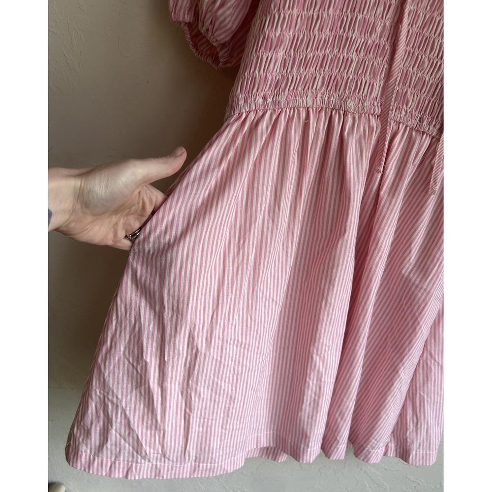 Umgee Striped Smocked Mini Dress NWT L Pink Peter Pan Collar Ruffle Coquette - Picture 8 of 11